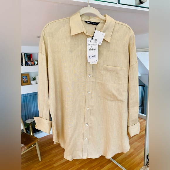 NWT! Zara Linen Shirt with Pocket | Size XS - Picture 4 of 12